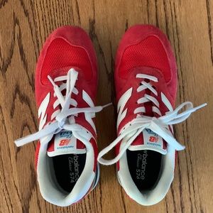 New Balance Classic 574 Size 5.5 Youth / 7 Women Red Yellow
